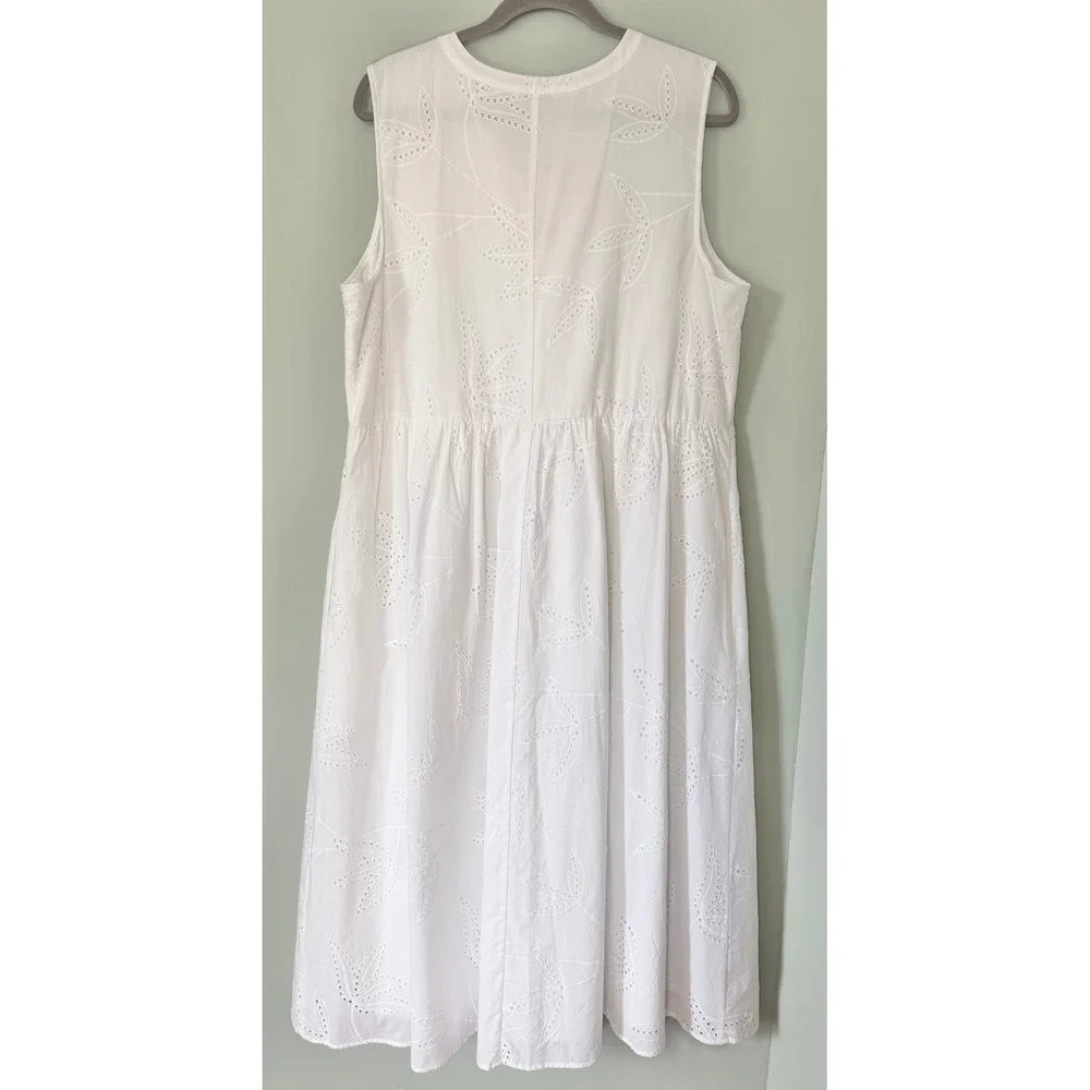Cotton Floral Eyelet Sleeveless Midi Dress Croft & Barrow Large White NWT